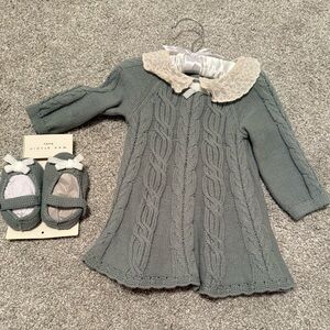 Green Cable Knit Baby Dress with Shoes